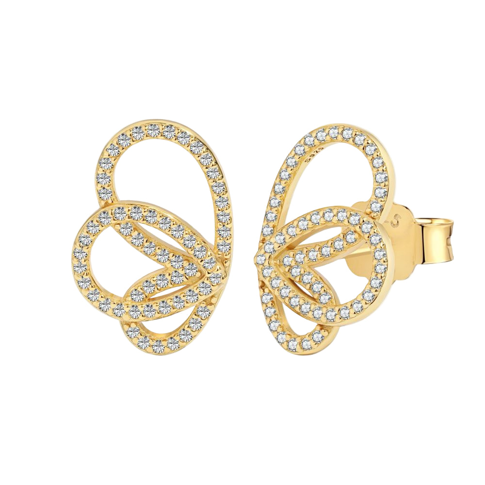 A pair of 18K gold plated butterfly earrings with cubic zirconia embellishments.