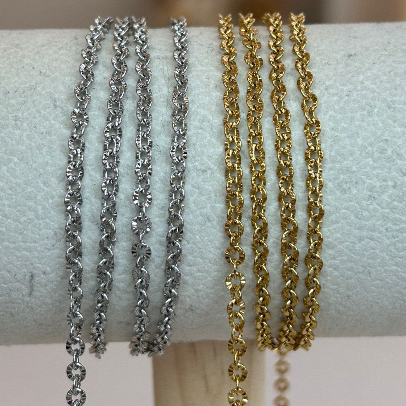 2.4mm Textured Sunburst Chain (Gold & Silver)
