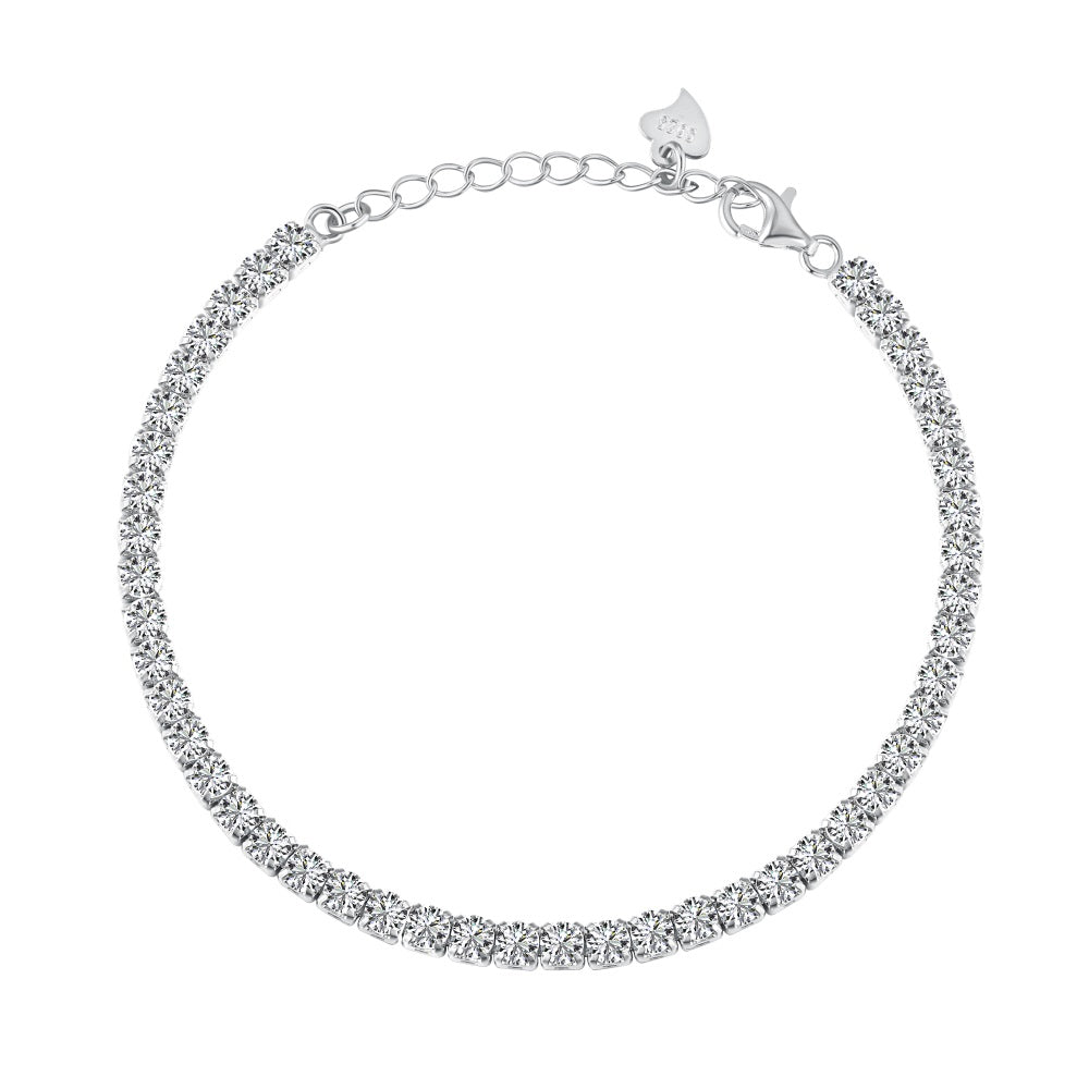 A sterling silver tennis bracelet with gold/silver accents and cubic zirconia stones, featuring a clasp closure.
