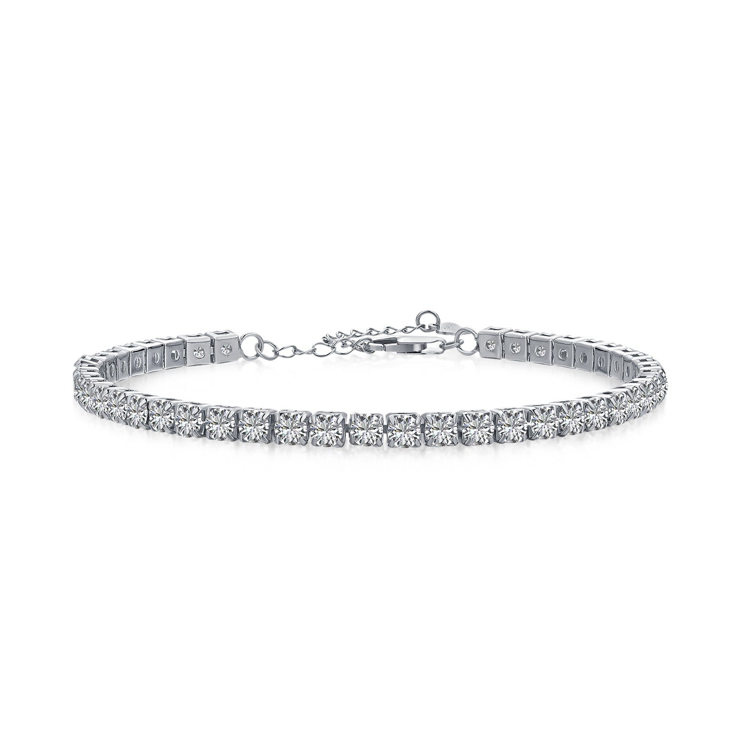 A sterling silver tennis bracelet with gold/silver accents and cubic zirconia stones, featuring a clasp closure.