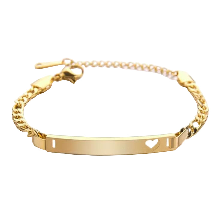 A Child’s Heart Engraved Bracelet in Gold Stainless Steel displayed on a white background.
