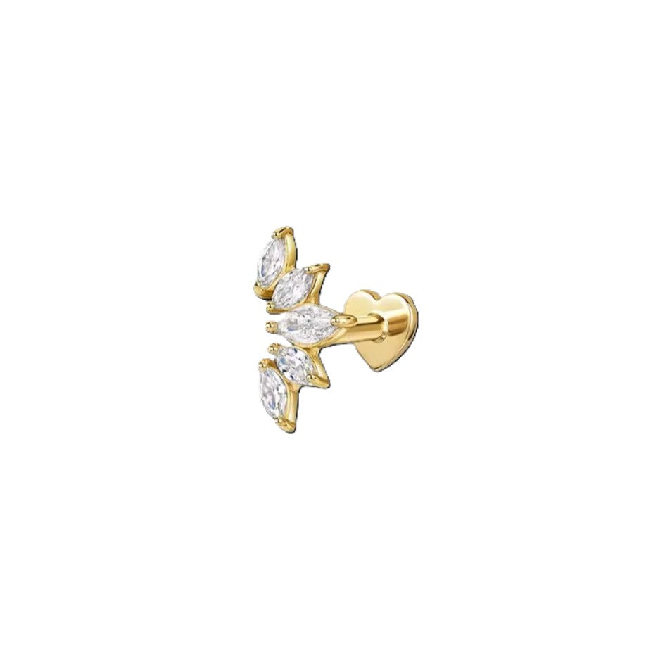Flat Head Cartilage Piercing Stud Earring 925 Sterling Silver Triple-Marquise Cluster