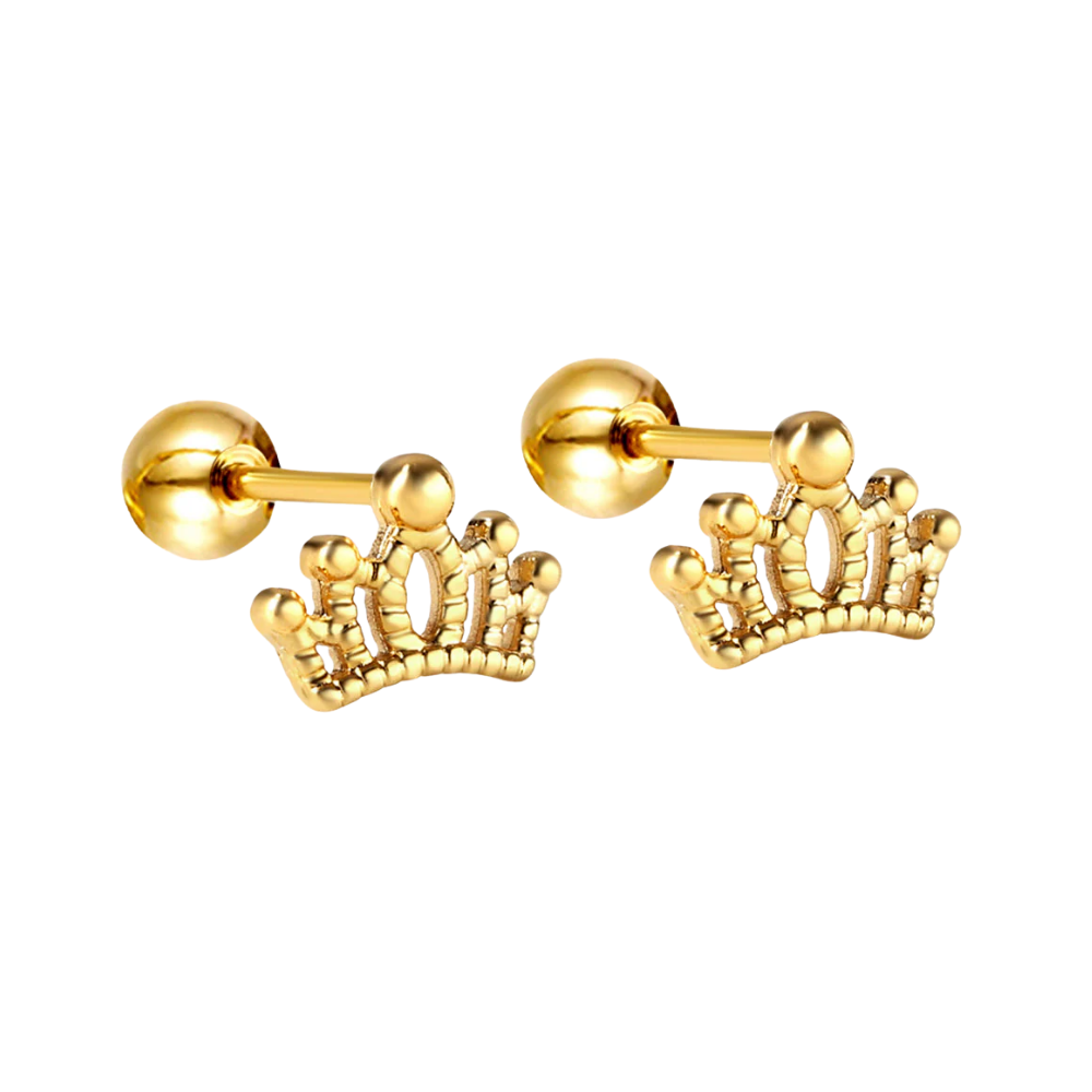 Gold Crown Flat Back Stud Earrings displayed on white background