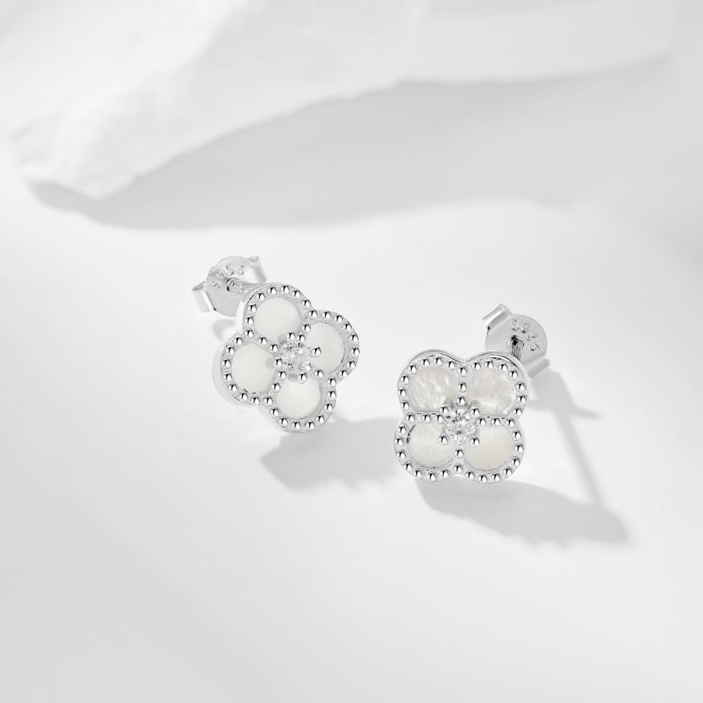 Clover Studs 925 Sterling Silver (Rhodium Plated) (Black/White)