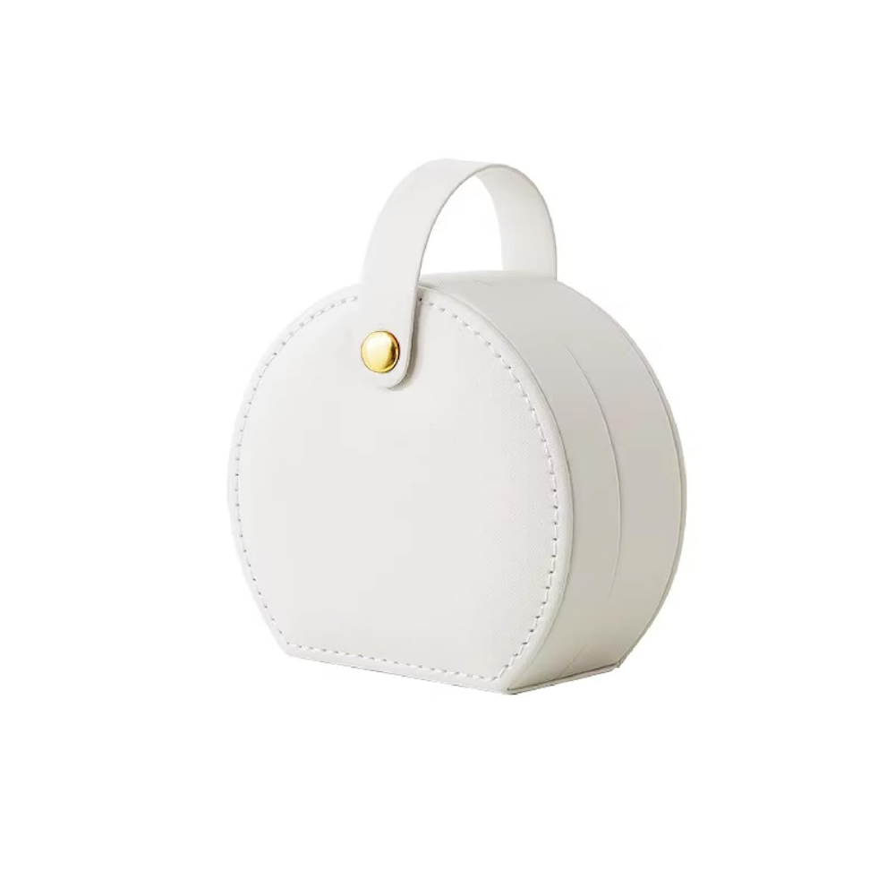 Mini Round Travel Jewellery Box in White