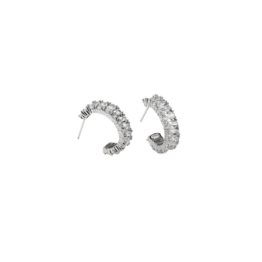 A pair of gold-plated hoop earrings with silver accents and bullet-clutch back, displayed against a white background.