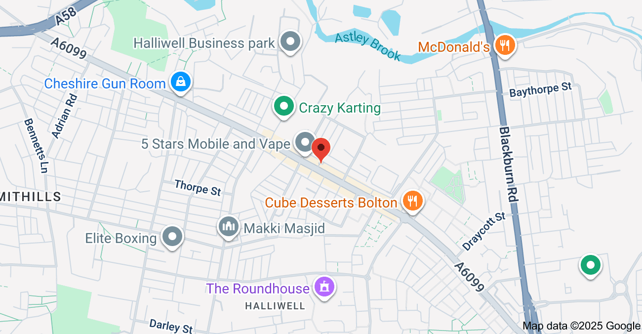 Map of Bolton with Diamond Galore Store location marked on it.