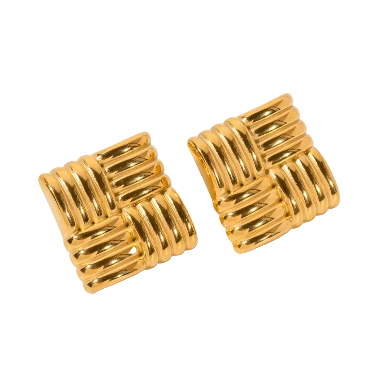 A pair of 18k gold plated stainless steel matrix stud earrings.