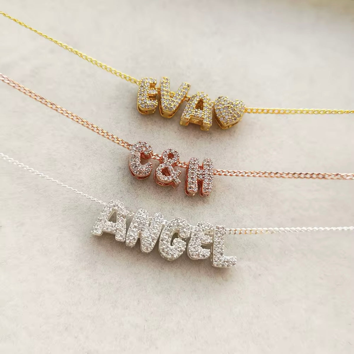 Icy Bubble Letter Charm Necklace Personalised Jewellery