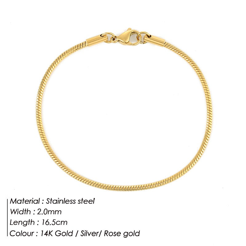 Snake Chain Bracelet Gold Stainless Steel (1mm/2mm/3mm)