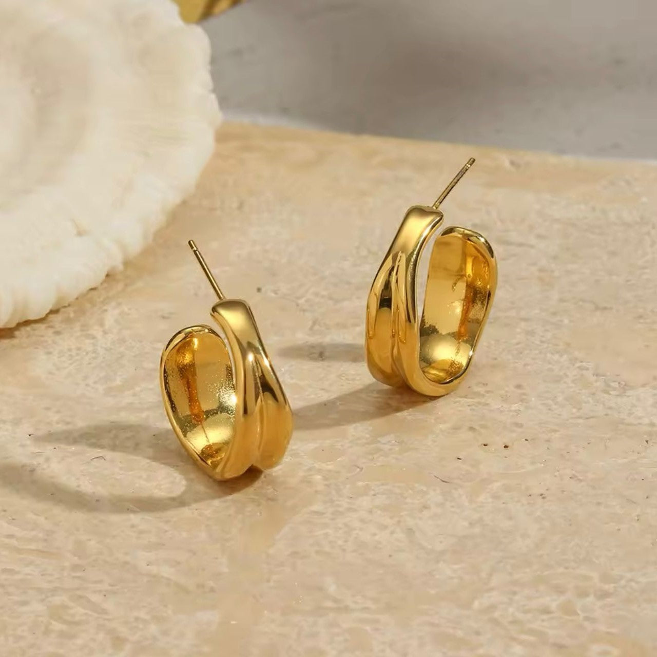 Sculpted Loop Hoops 18K Gold Plated Stainless Steel