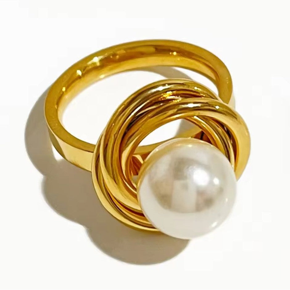 18K Gold Plated Knot Ring with Pearl Accent