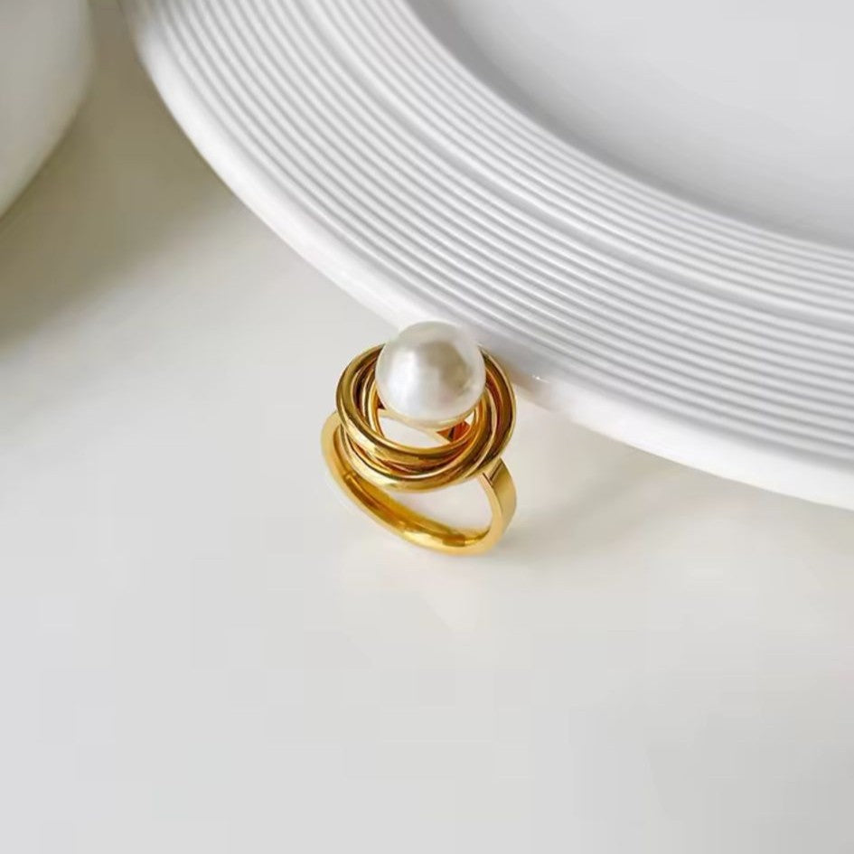 18K Gold Plated Knot Ring with Pearl Accent