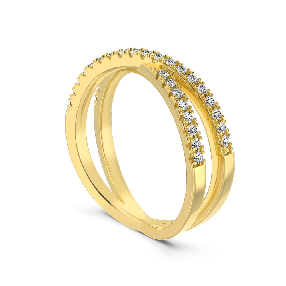 Gold ring with small diamonds on a white background