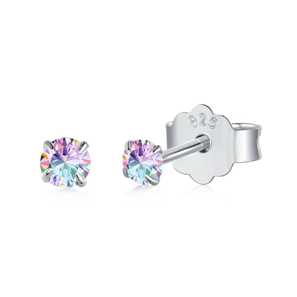 A pair of Luxe Stud Earrings with colorful stones on a white background.
