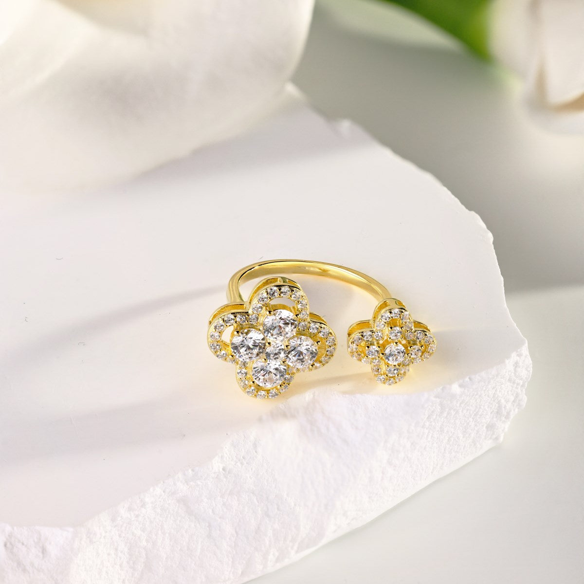 18k Gold Plated CZ – Twin Clover Ring