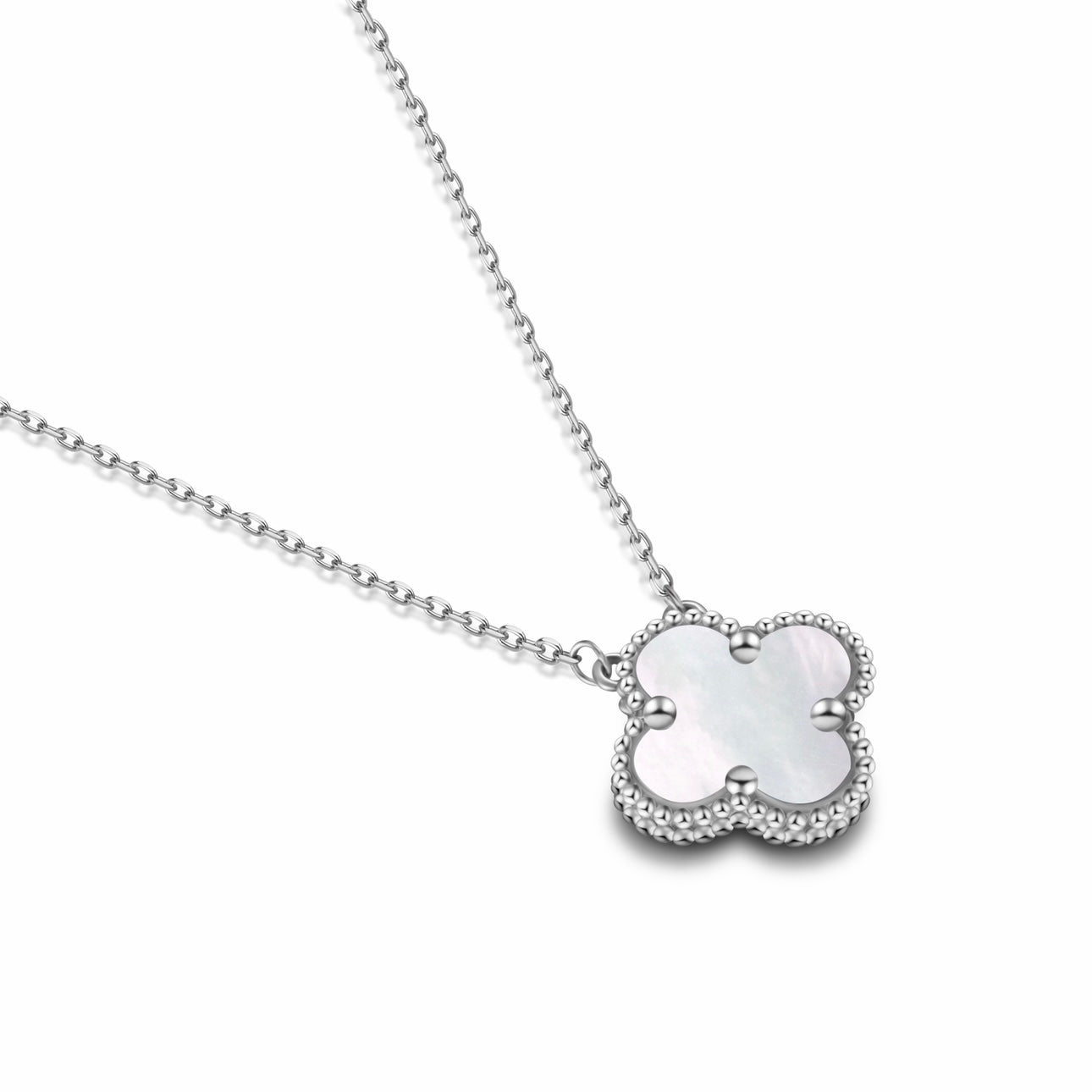 Clover Necklace - in Black/White Shell CZ 5A 925 Sterling Silver 18K Gold Plated (Gold/Silver)