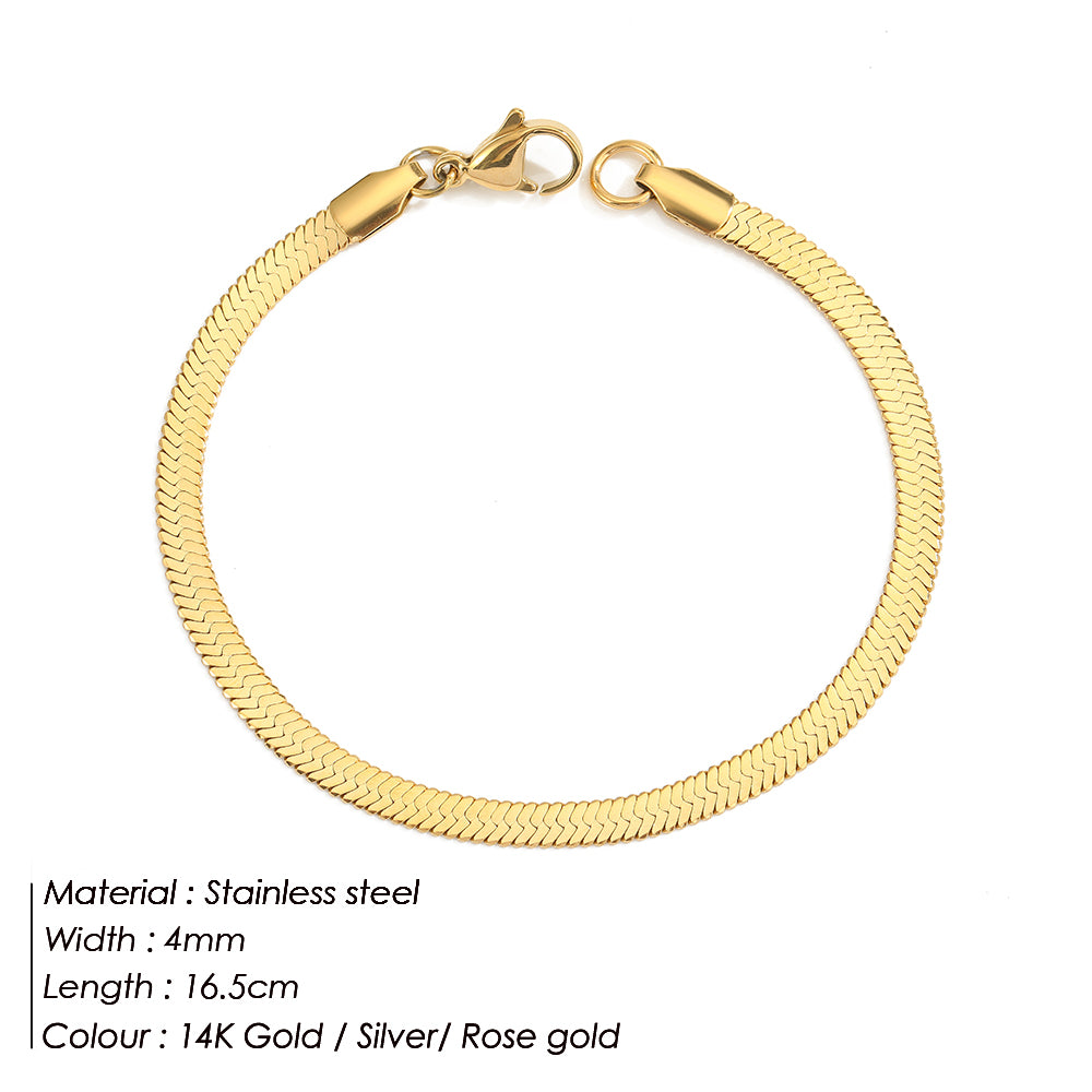 Snake Chain Bracelet Gold Stainless Steel (1mm/2mm/3mm)