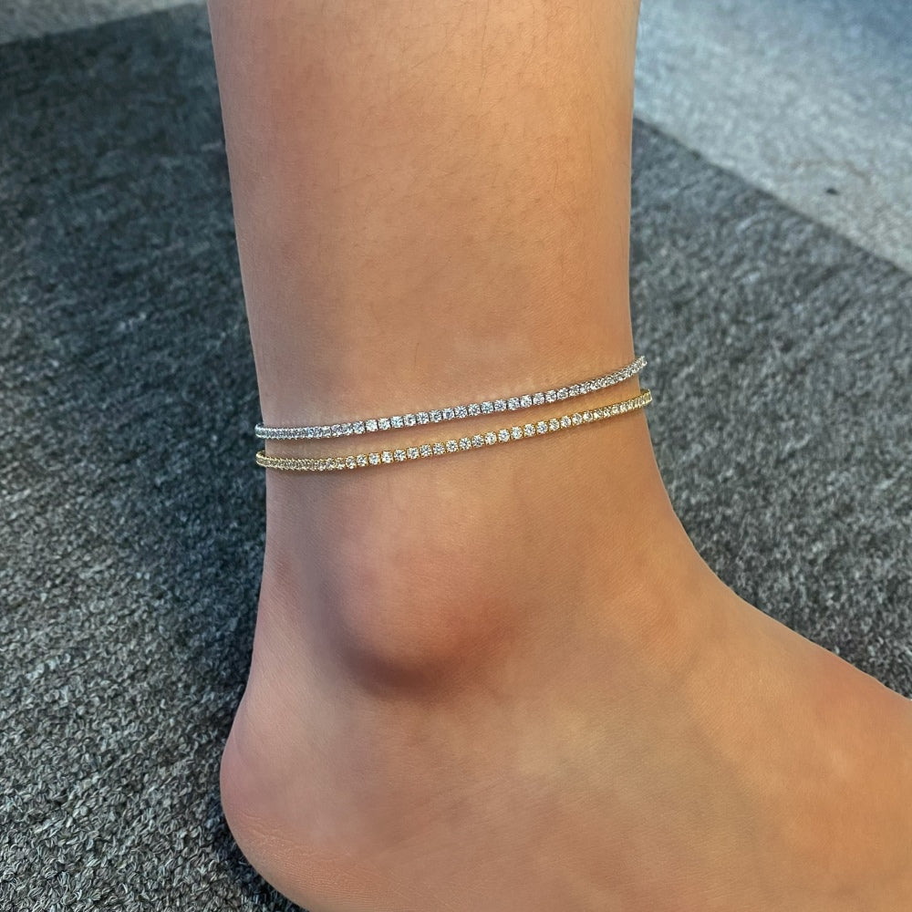 18k 5A CZ - Gold/Silver Tennis Anklet Sterling Silver