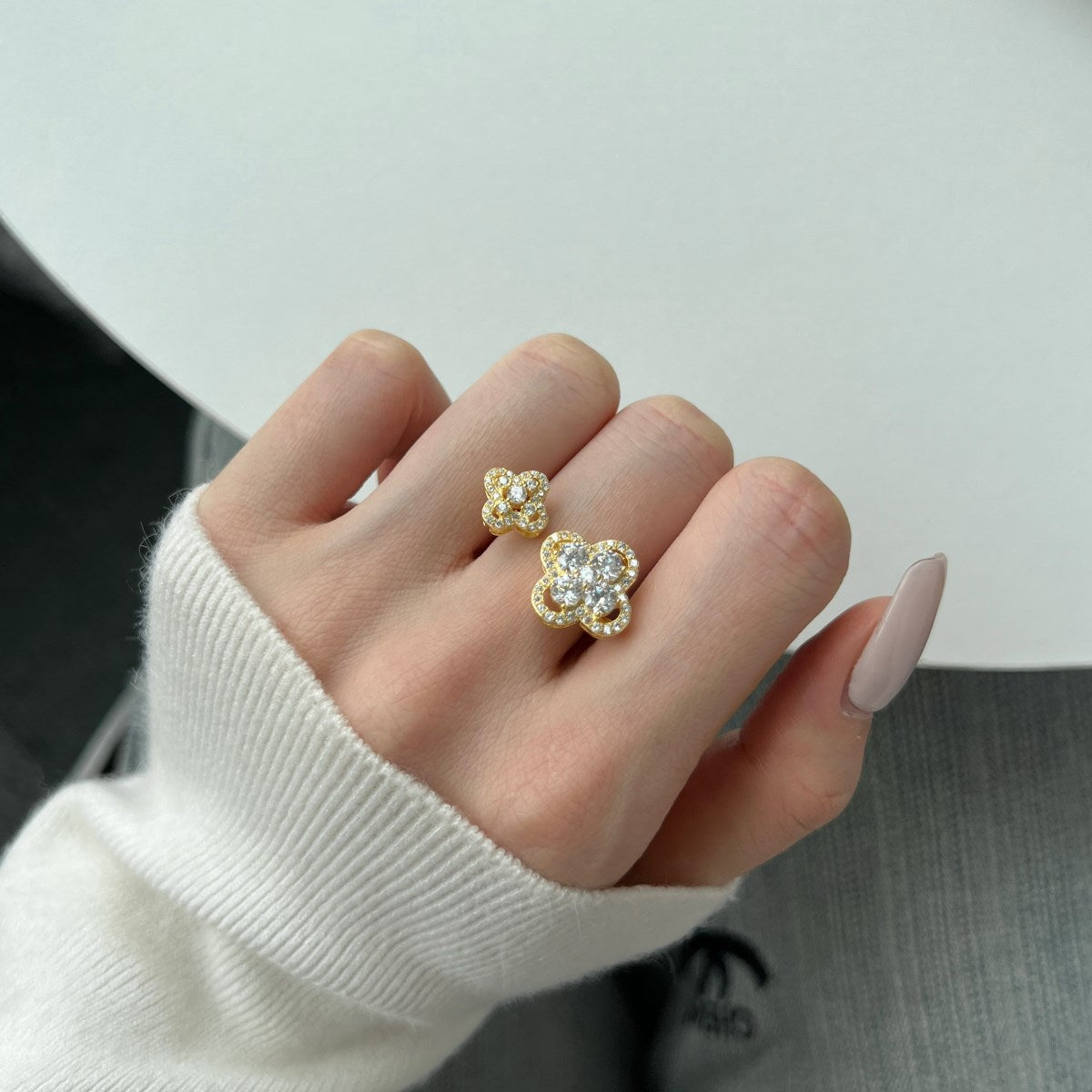 18k Gold Plated CZ – Twin Clover Ring