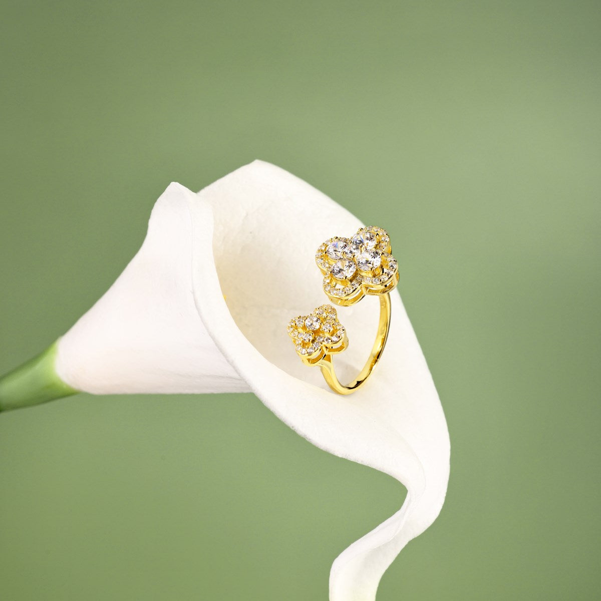 18k Gold Plated CZ – Twin Clover Ring
