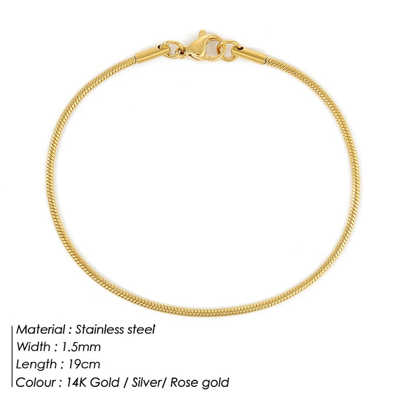 Snake Chain Bracelet Gold Stainless Steel (1mm/2mm/3mm)