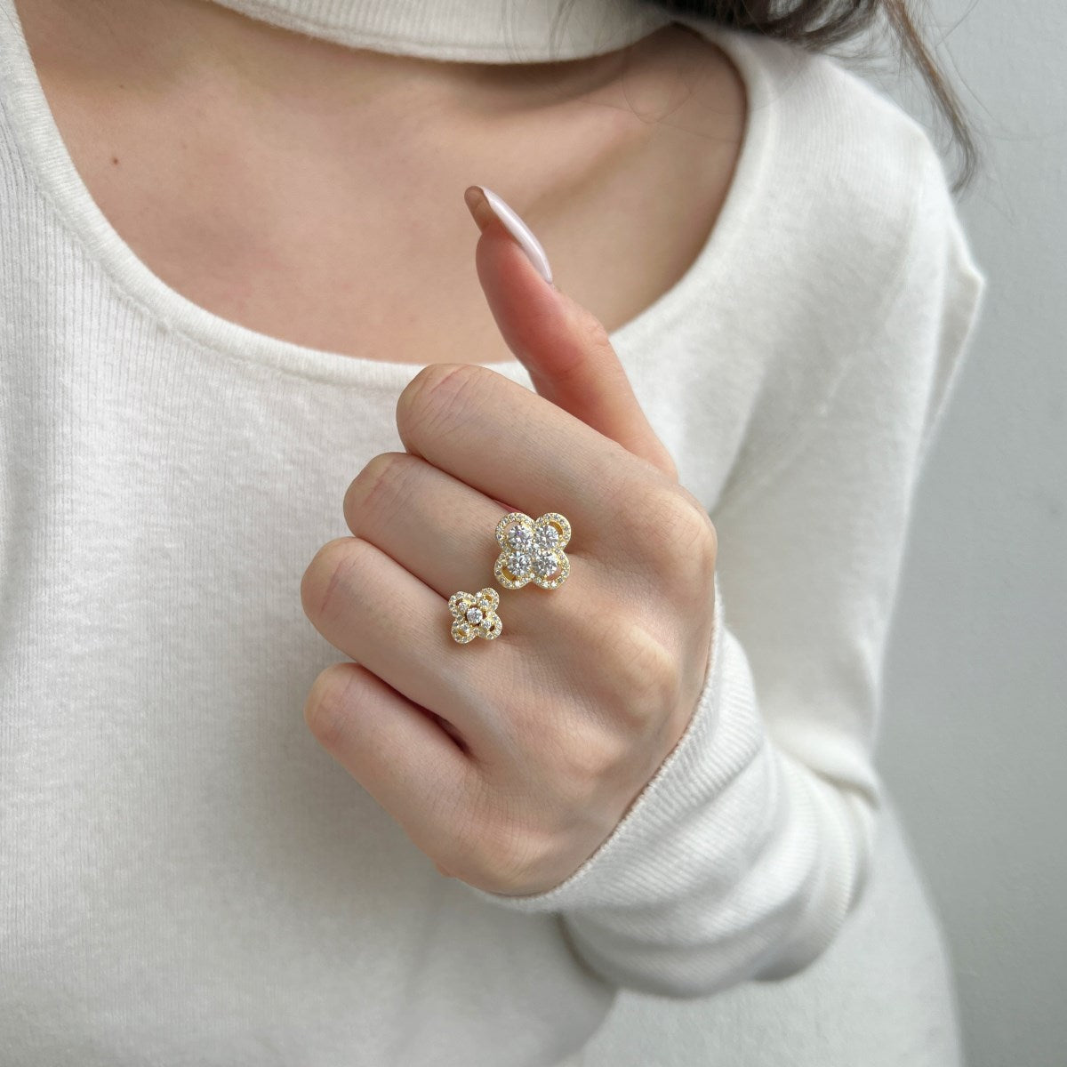 18k Gold Plated CZ – Twin Clover Ring