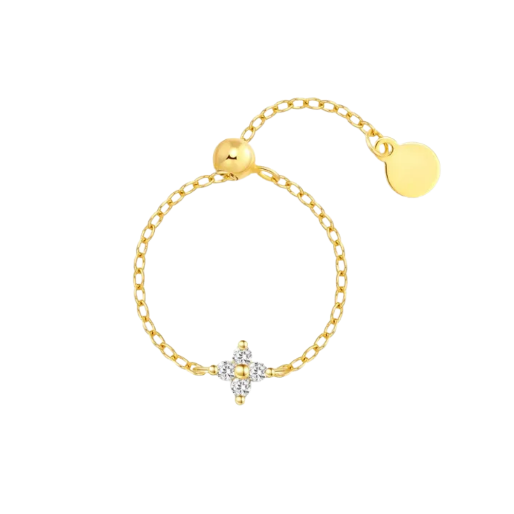 Adjustable Flower Chain Ring – 925 Sterling Silver Zirconia displayed on a white background