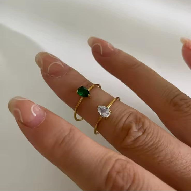 18K Adjustable Pear-Cut Zircon Ring - Stainless Steel