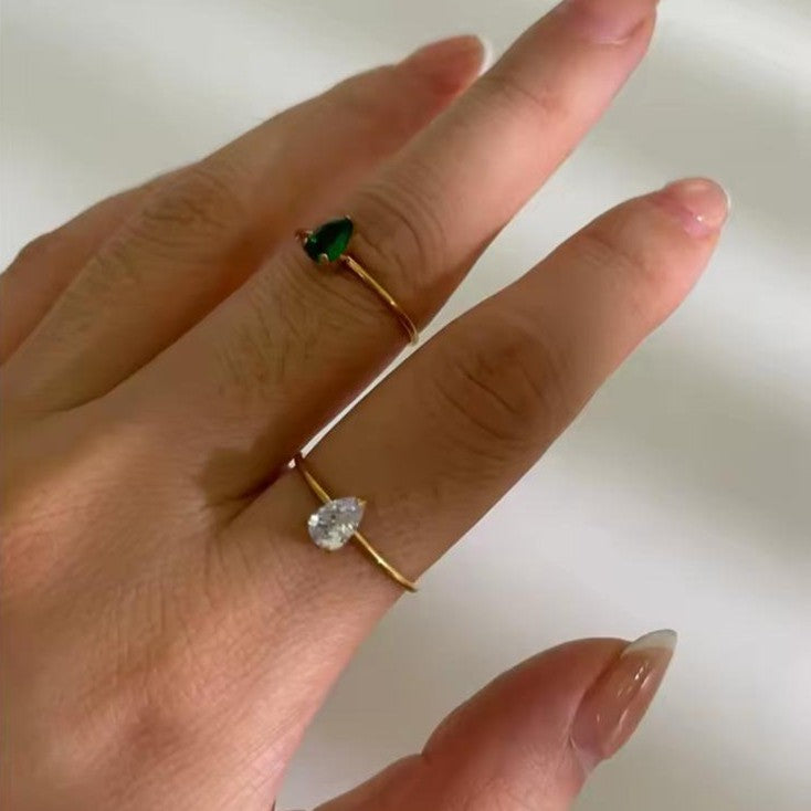 18K Adjustable Pear-Cut Zircon Ring - Stainless Steel