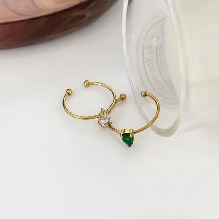 18K Adjustable Pear-Cut Zircon Ring - Stainless Steel