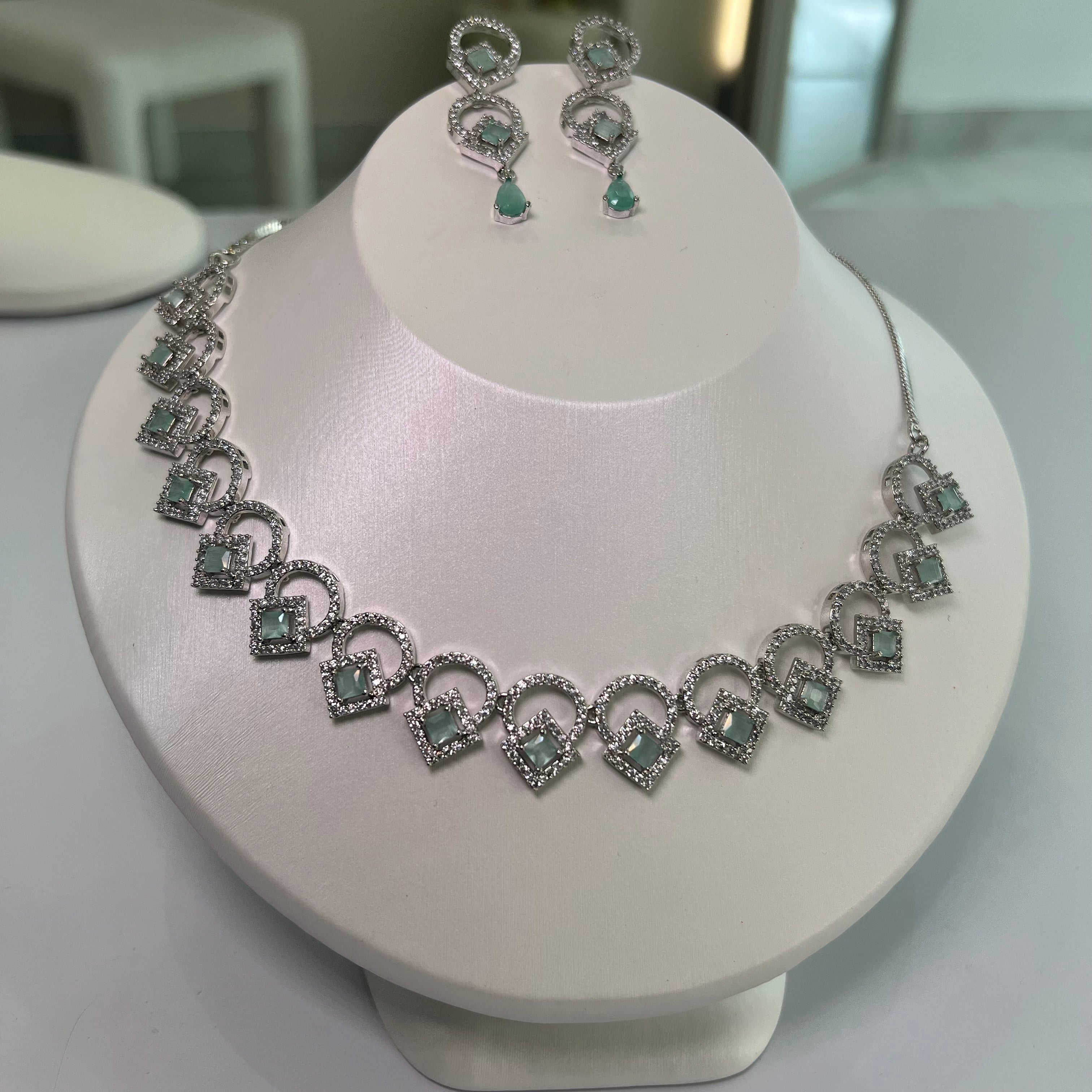 Crystal Wave Necklace and Earrings Set