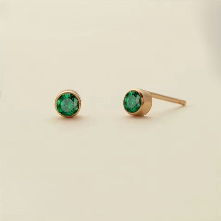 Birthstone Stud Earring – 4mm, 14K Gold Stainless Steel