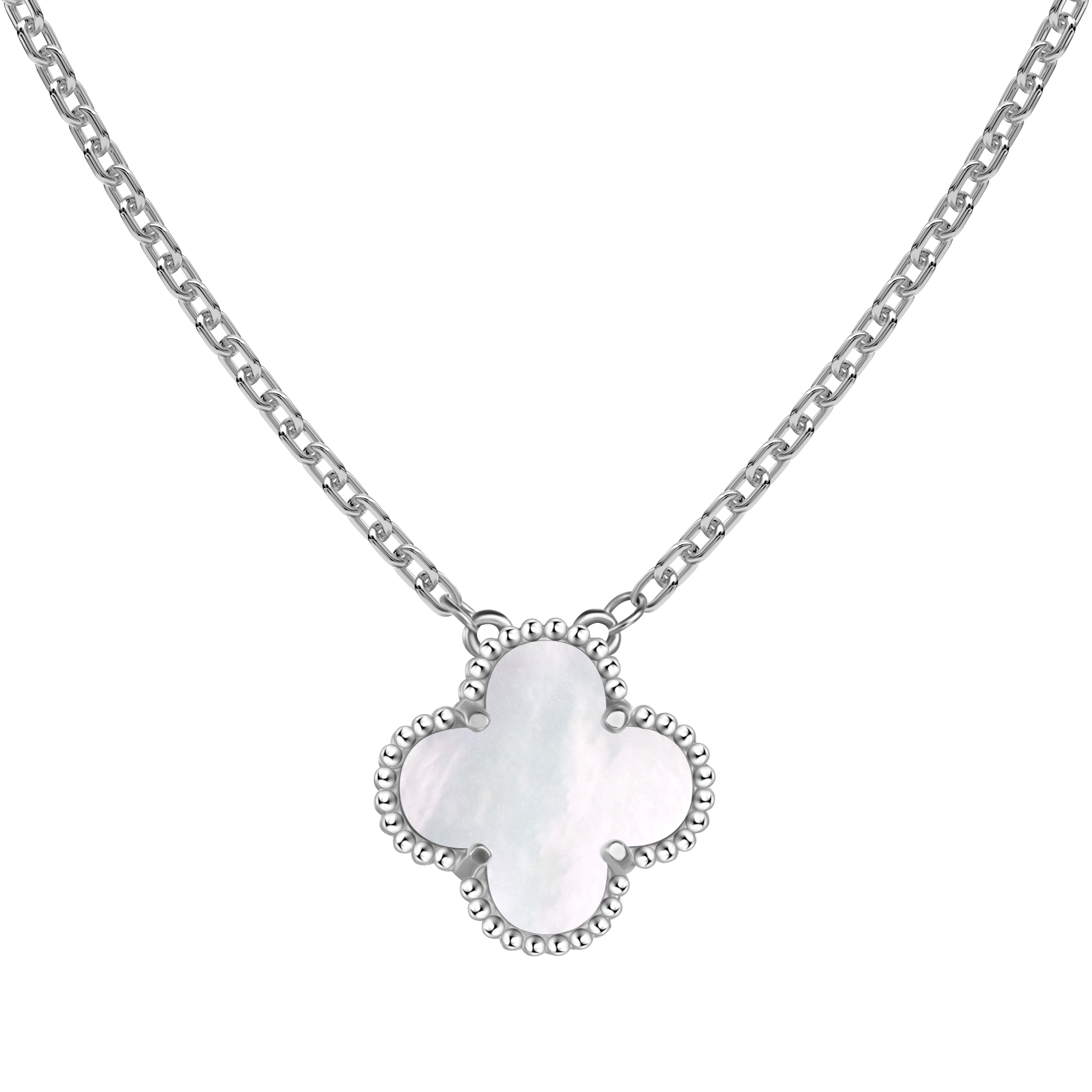 Clover Necklace - in Black/White Shell CZ 5A 925 Sterling Silver 18K Gold Plated (Gold/Silver)