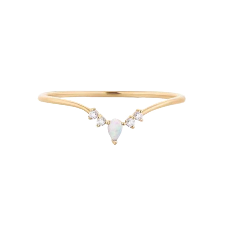 Celestia harmony stacker ring in gold with opal stones set on a white background.