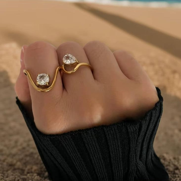 Circular & Teardrop Gold Stainless Steel Rings