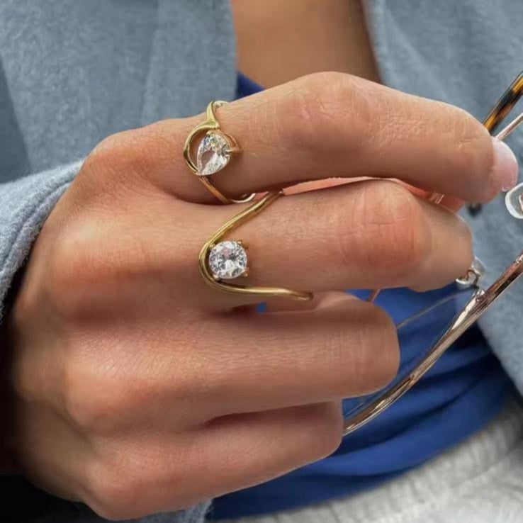 Circular & Teardrop Gold Stainless Steel Rings