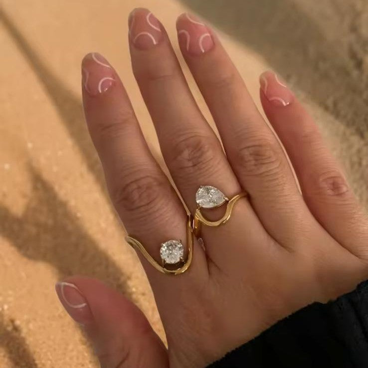 Circular & Teardrop Gold Stainless Steel Rings