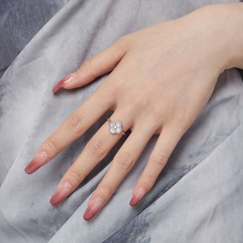Clover Ring 925 Sterling Silver (Black/White) adjustable