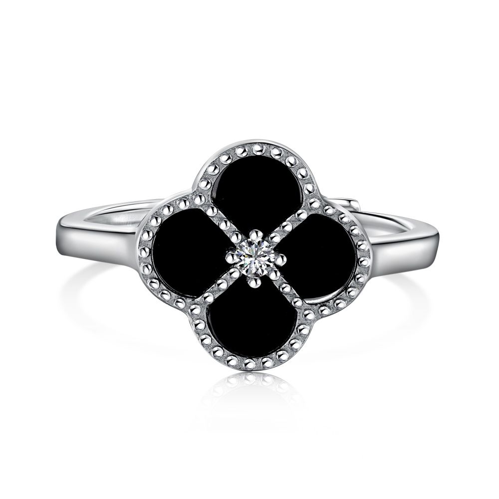 Clover Ring 925 Sterling Silver (Black/White) adjustable