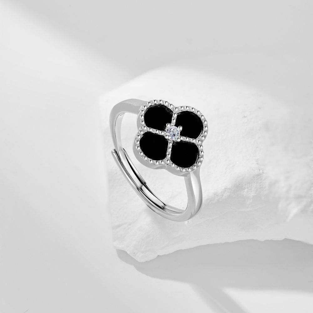 Clover Ring 925 Sterling Silver (Black/White) adjustable