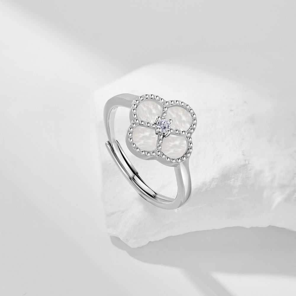 Clover Ring 925 Sterling Silver (Black/White) adjustable
