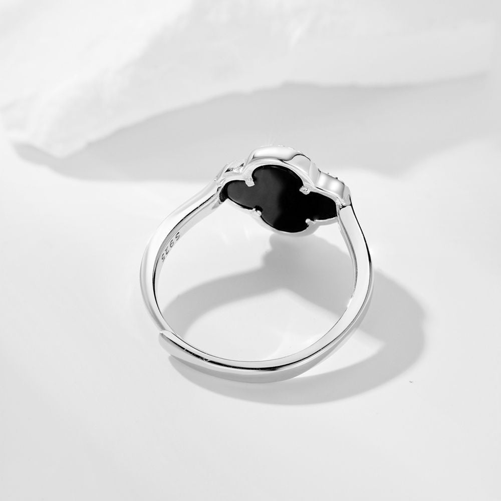 Clover Ring 925 Sterling Silver (Black/White) adjustable