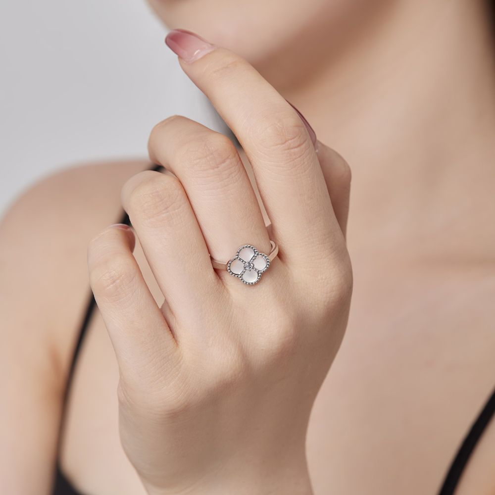 Clover Ring 925 Sterling Silver (Black/White) adjustable