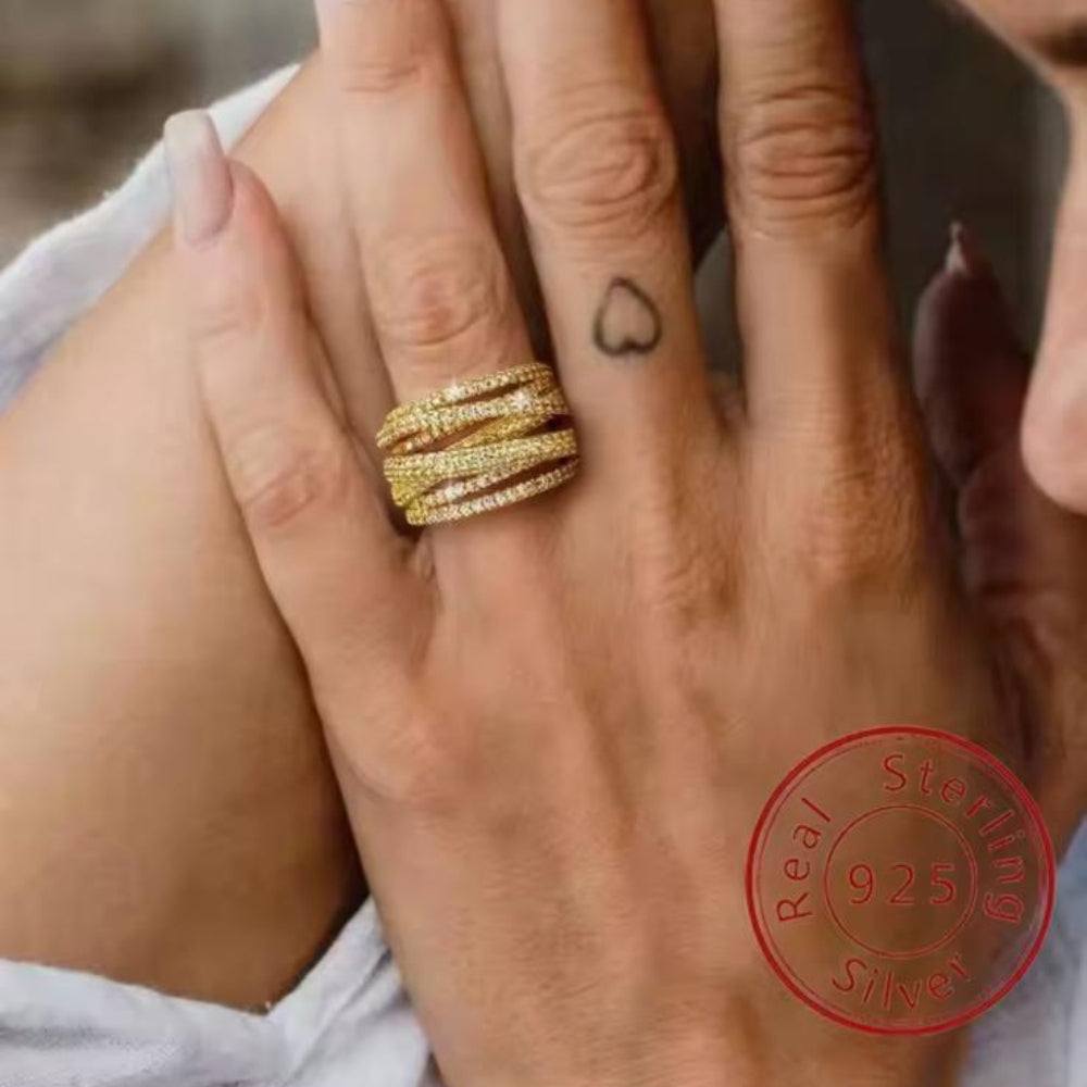 Crossover Ring (Gold) (925 Sterling Silver)