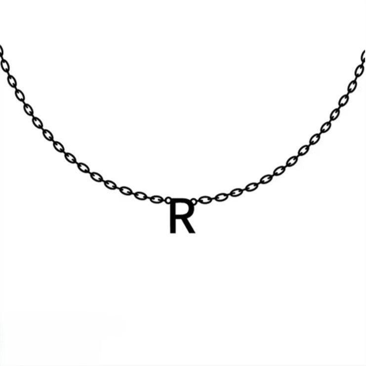 Necklace with a letter 'R' pendant on a white background