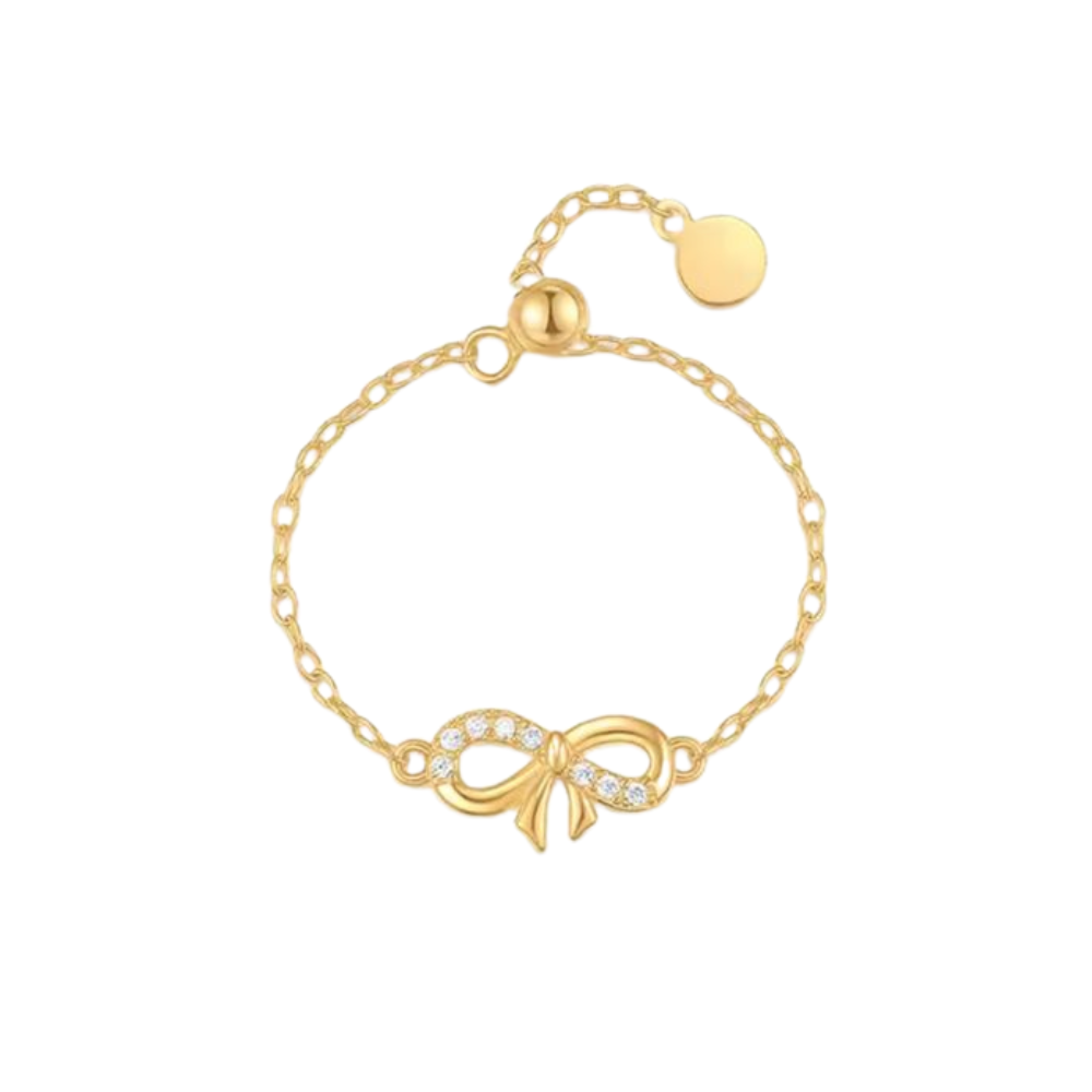 Dainty Bow Chain Ring – 925 Sterling Silver (Adjustable)