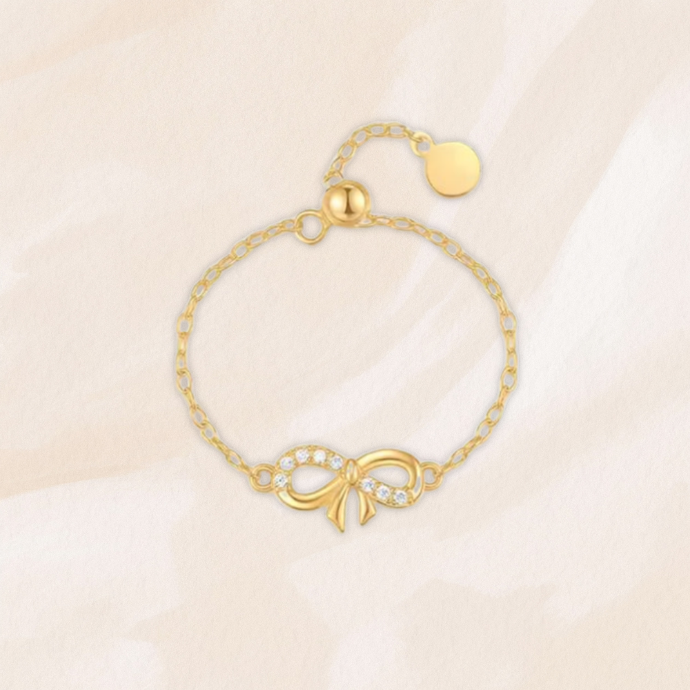 Dainty Bow Chain Ring – 925 Sterling Silver (Adjustable)