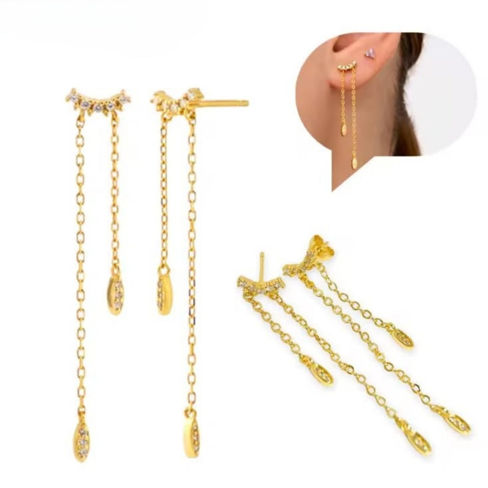 Double Chain Pendant Earrings (Gold)
