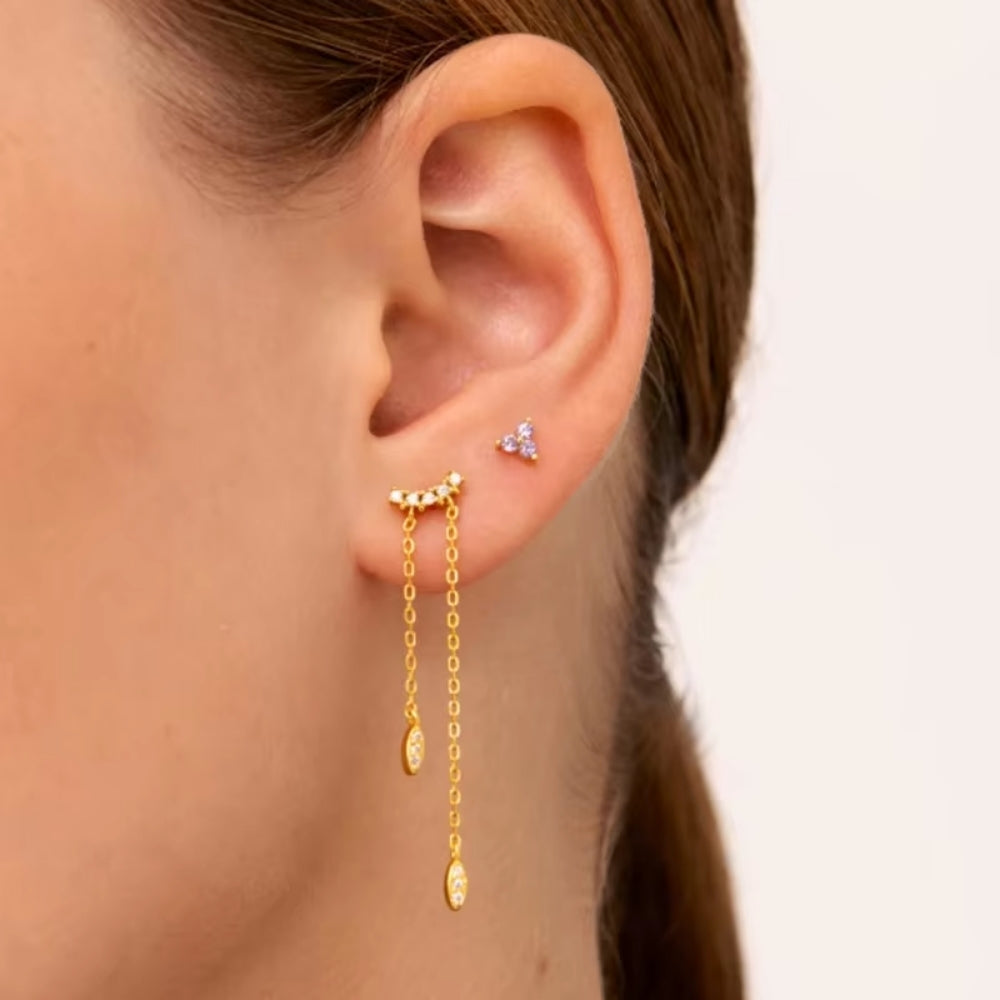 Double Chain Pendant Earrings (Gold)